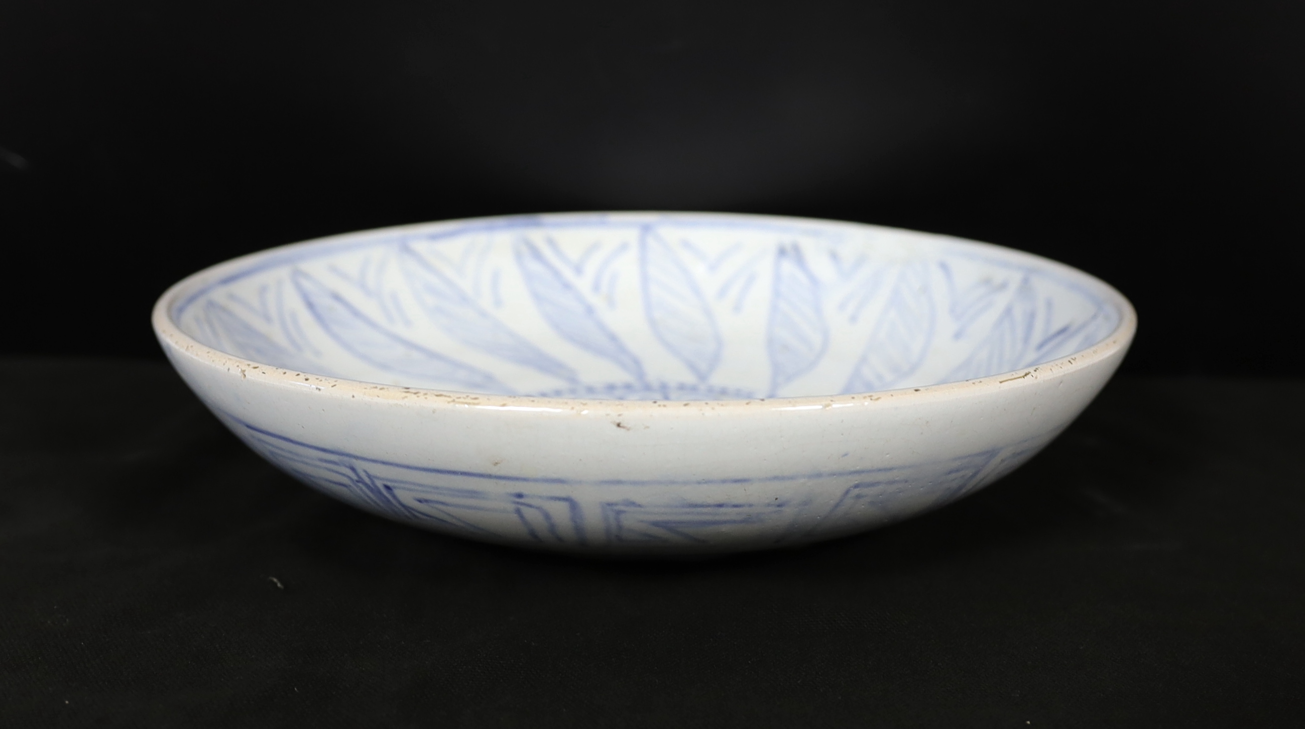 Quentin Bell (1910-1996), an early underglaze blue tinglaze pottery bowl, possibly to a Vanessa Bell design, dated 1936